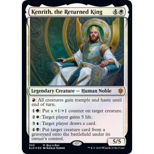 Card featuring Kenrith, the Returned King, a legendary creature from a card game.