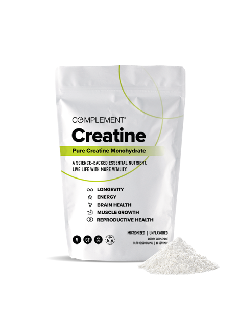 Pouch of Complement Creatine Monohydrate supplement for energy and muscle growth.