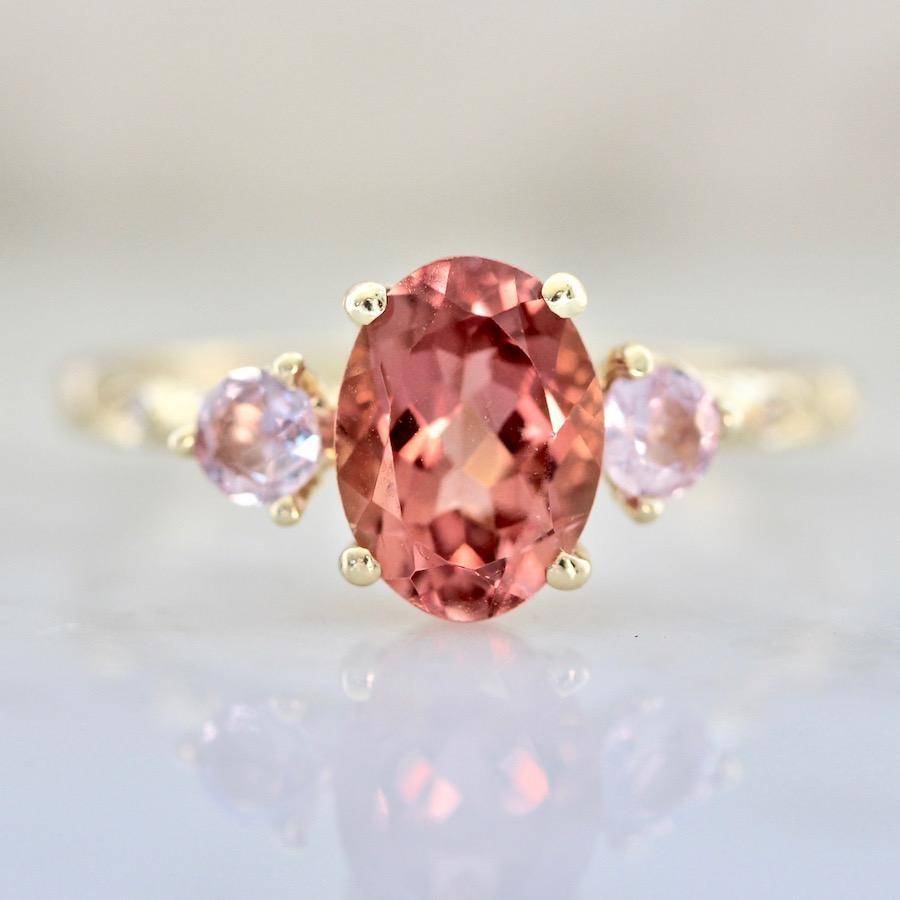 Pink Oval Tourmaline and Sapphire Ring