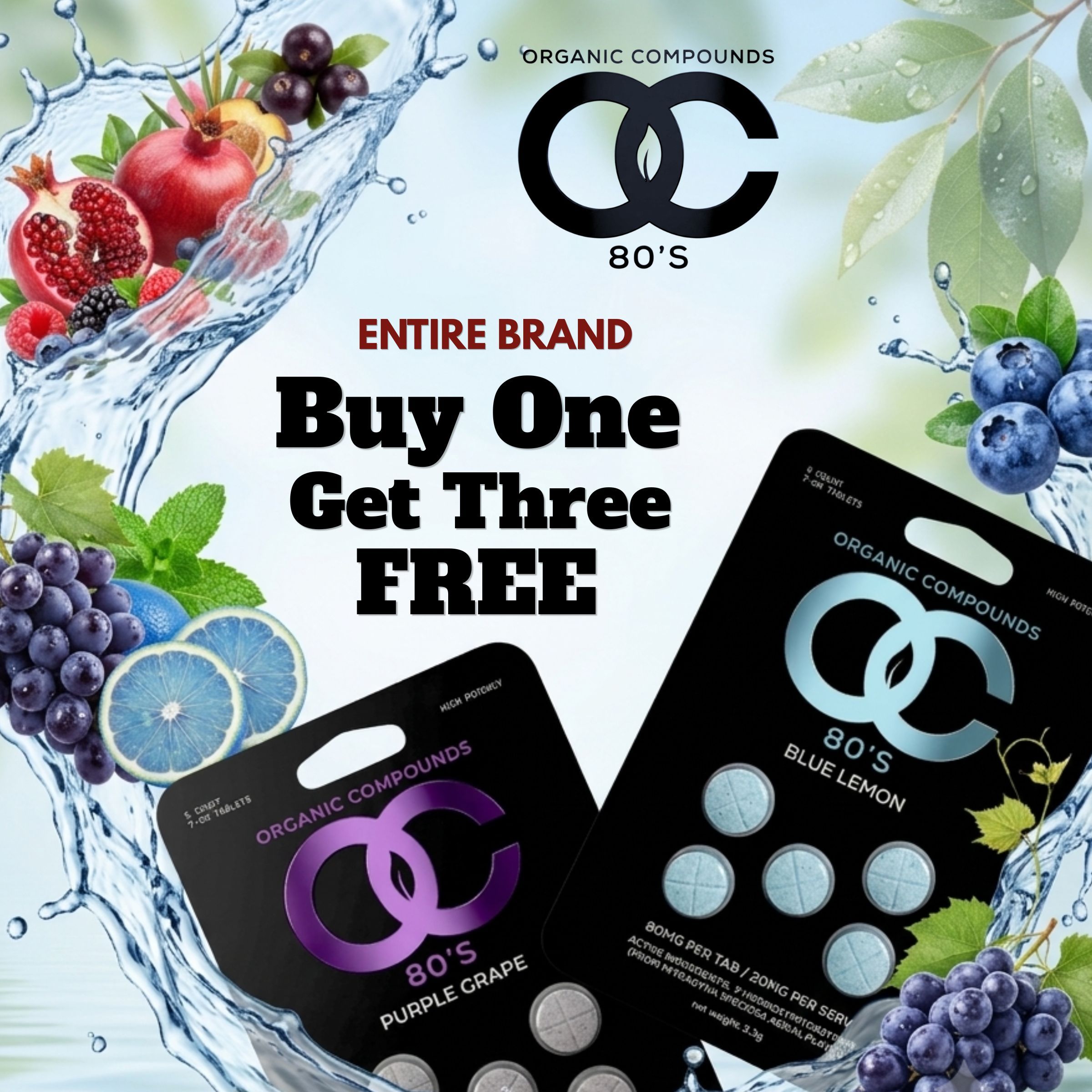 Promotional graphic for OC brand contacts: Buy One, Get Three Free.