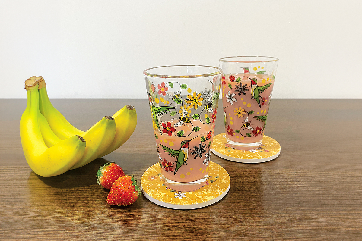 Printed Glass Tumblers Sets of 2 featuring vibrant Indigenous artwork — Native Northwest