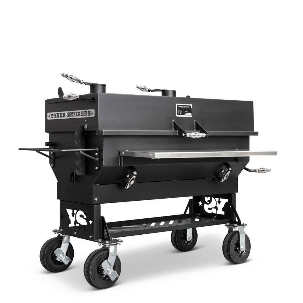 A large black barbecue grill on wheels.