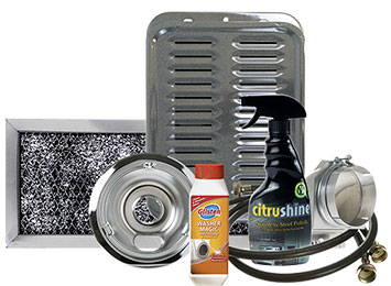 Product grouping of various cleaning products and appliance accessories.