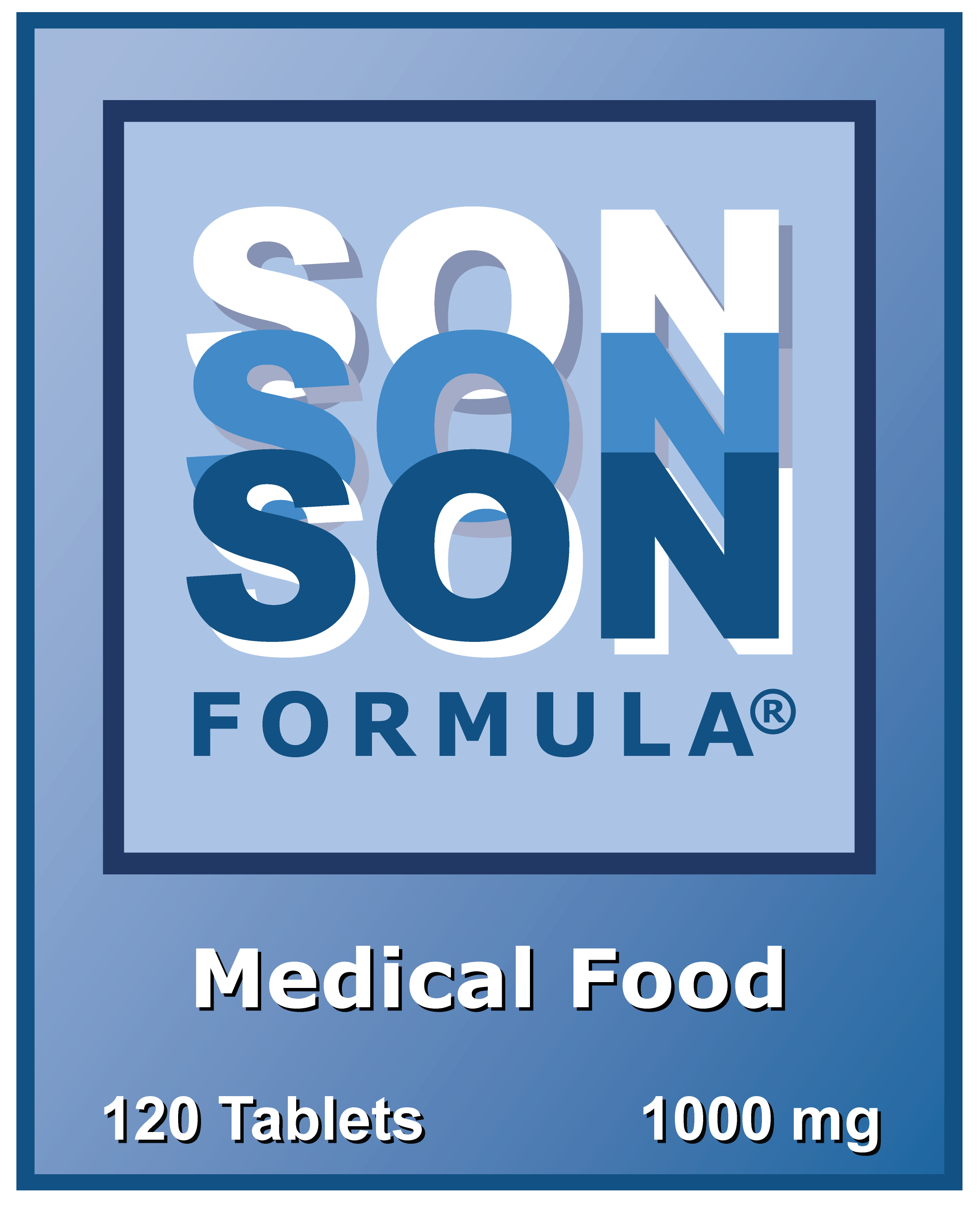 Label for medical food, 120 tablets, 1000 mg, SON formula.