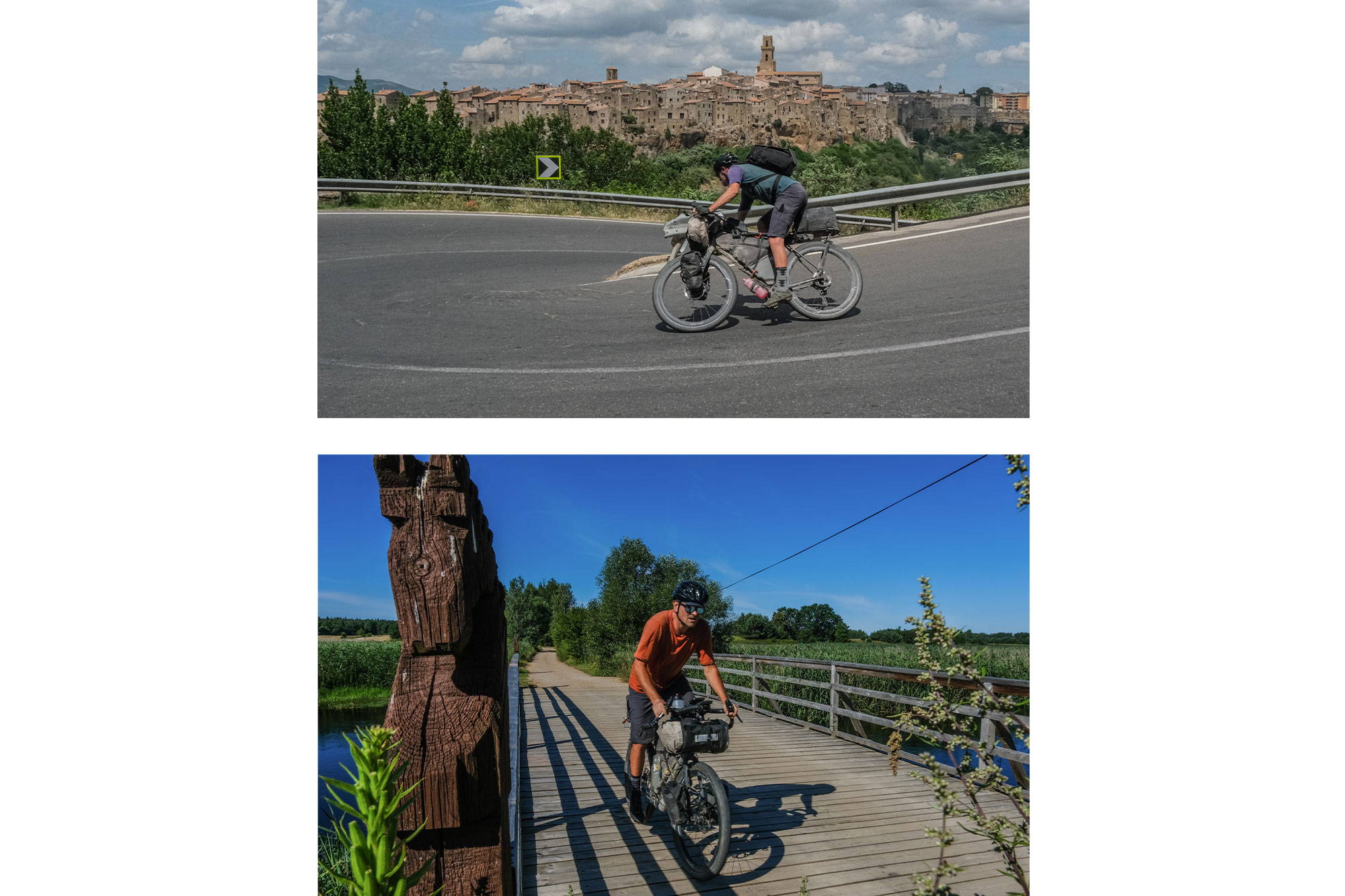 Andy on a descent, and riding across a bridge