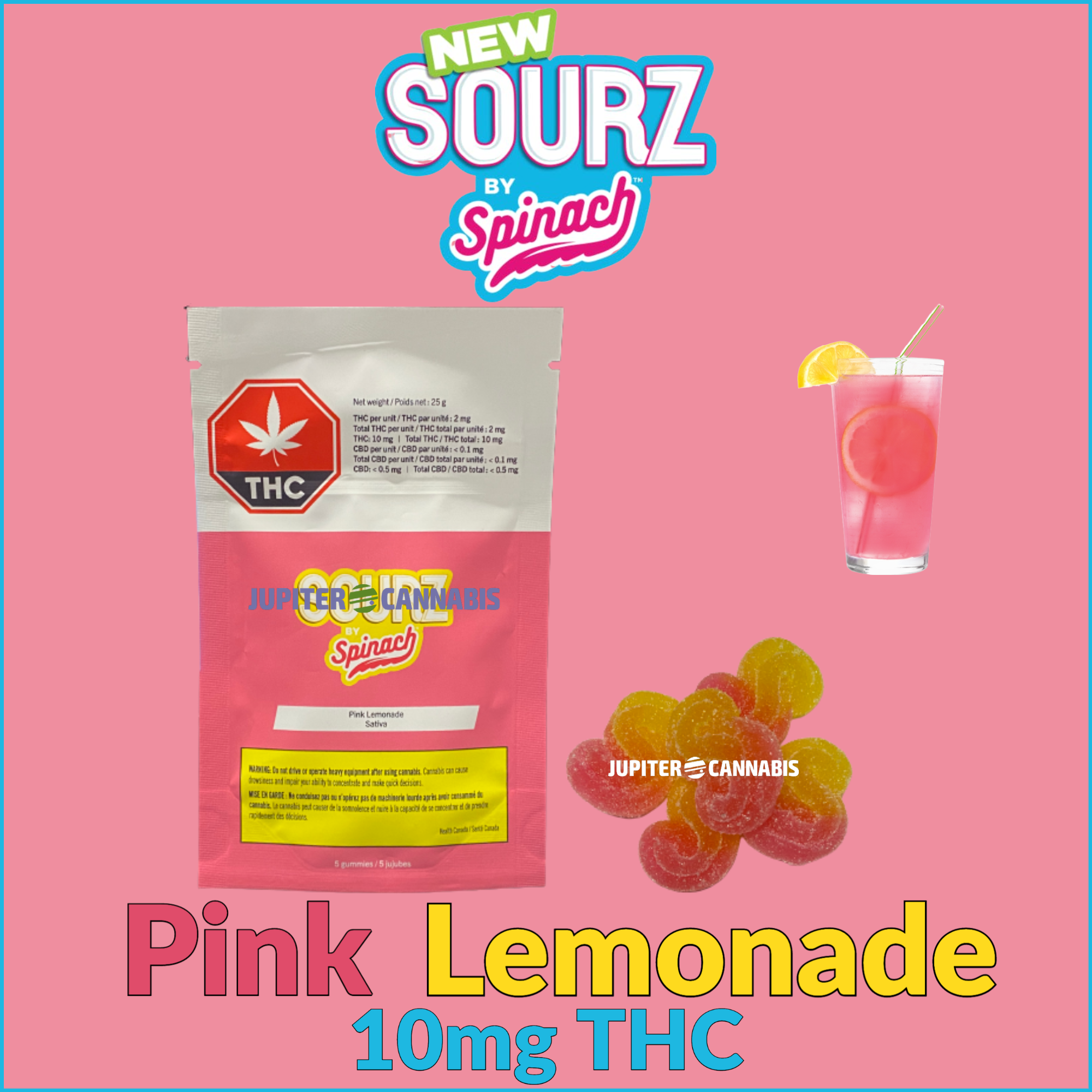 Pink Lemonade Gummies by SOURZ | Jupiter Cannabis Winnipeg