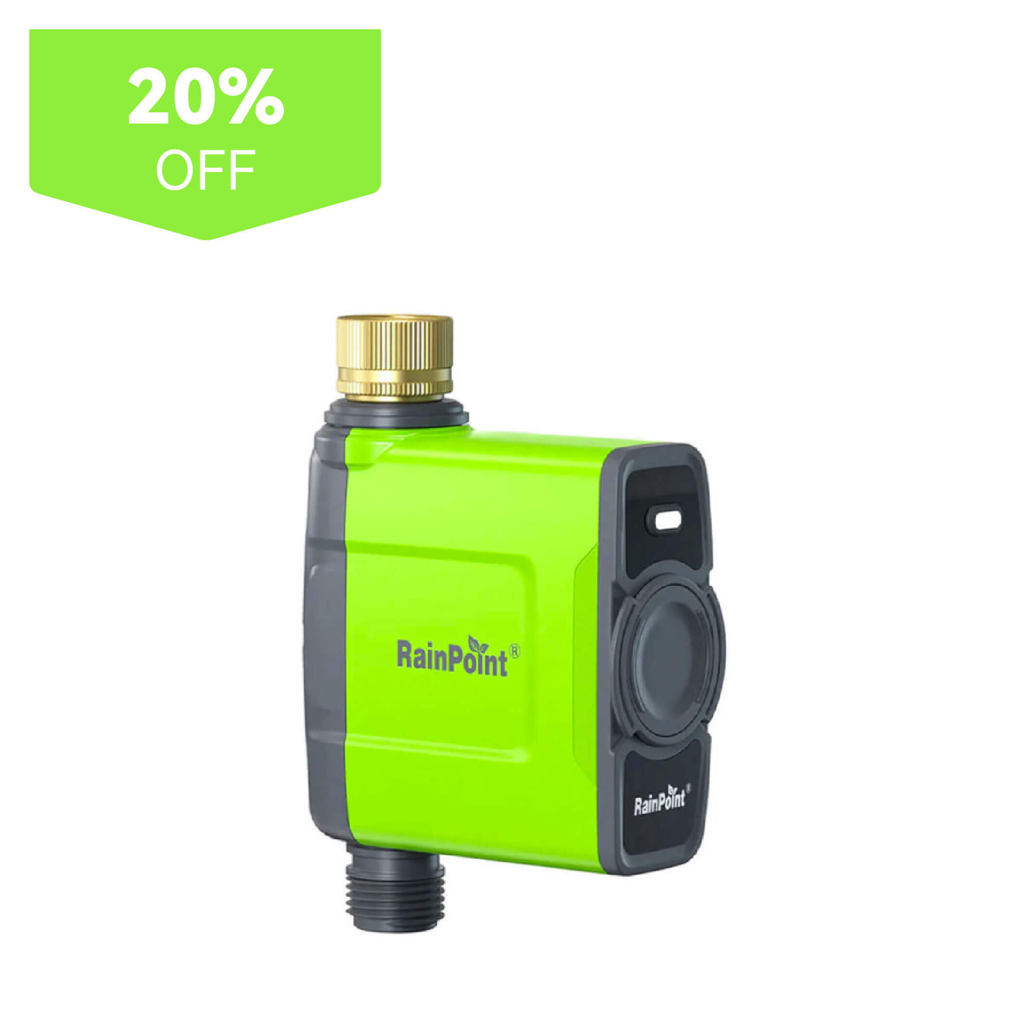 Green water pump with a 20% off label.