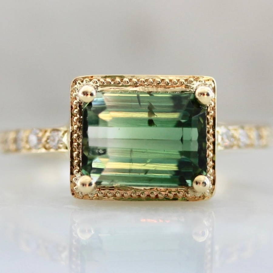Green Emerald Cut Tourmaline Ring