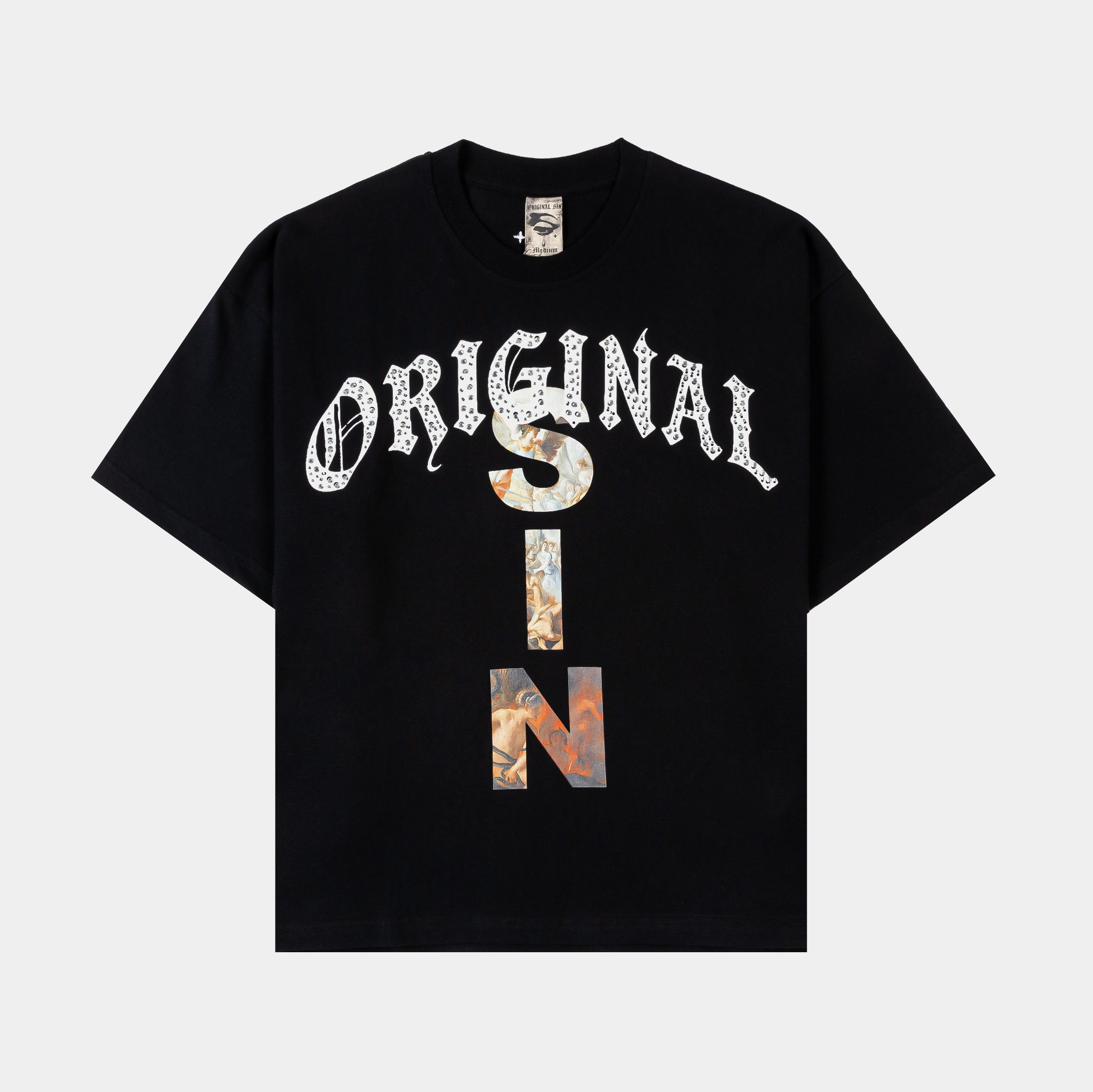 Black t-shirt with the text 