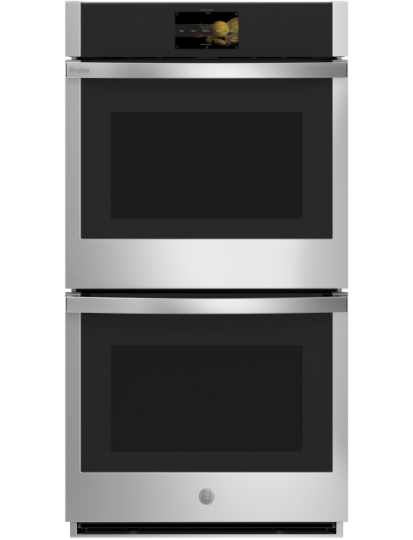 Double oven with stainless steel finish and digital display.