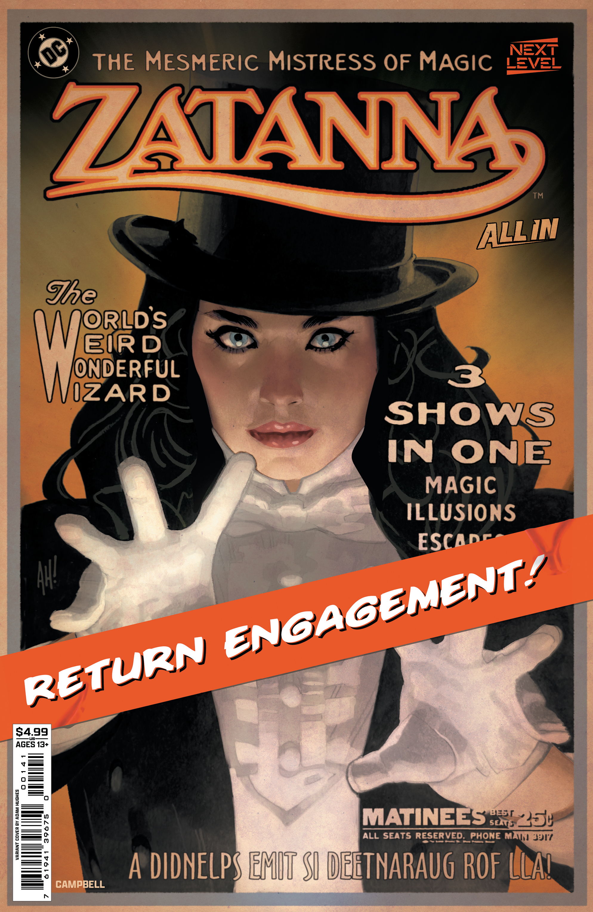 Cover of Zatanna comic featuring a magician with outstretched hands.
