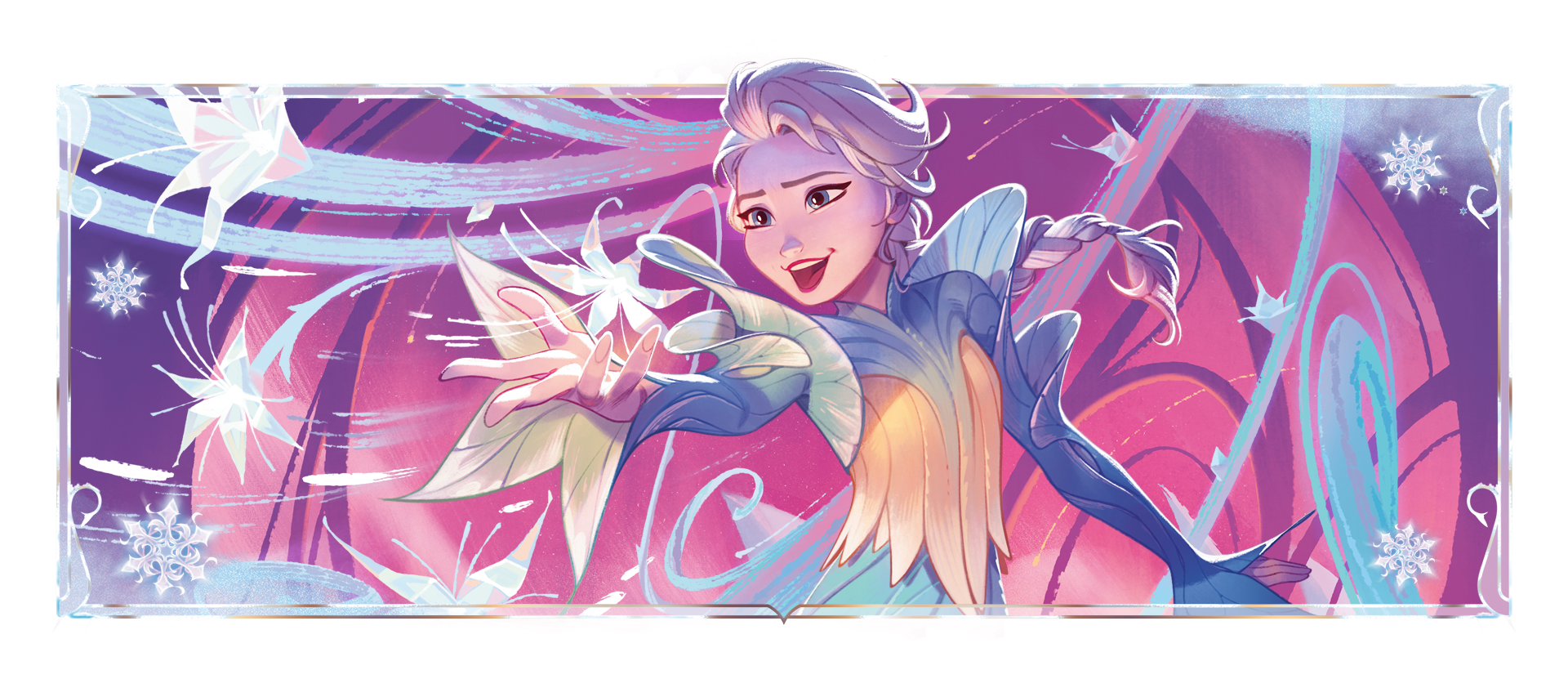 lorcana winterspell card list - A character with ice powers casting magic in a colorful background.