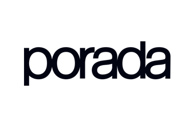 Logo of Porada in dark blue text.