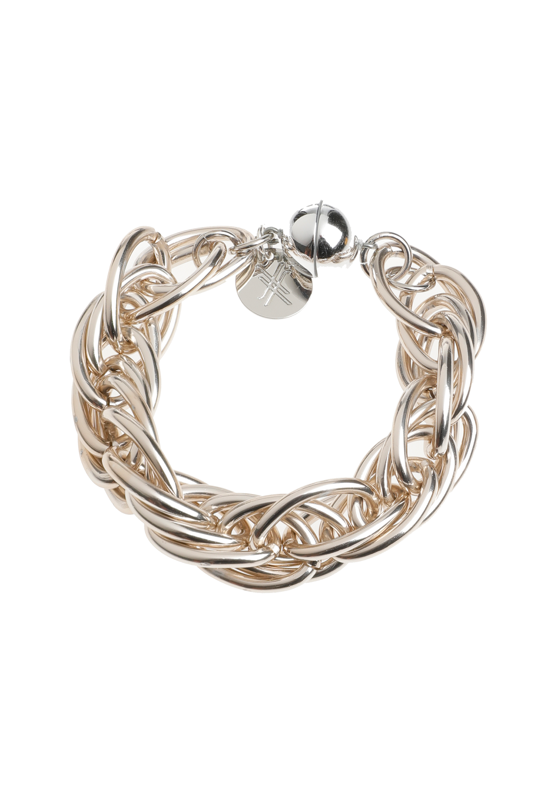 Silver braided bracelet with a clasp.