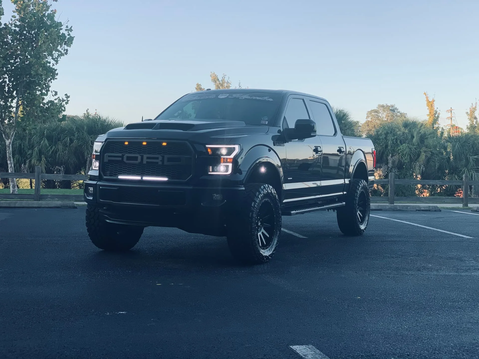 Black Ford F-150 exterior front three-quarter view