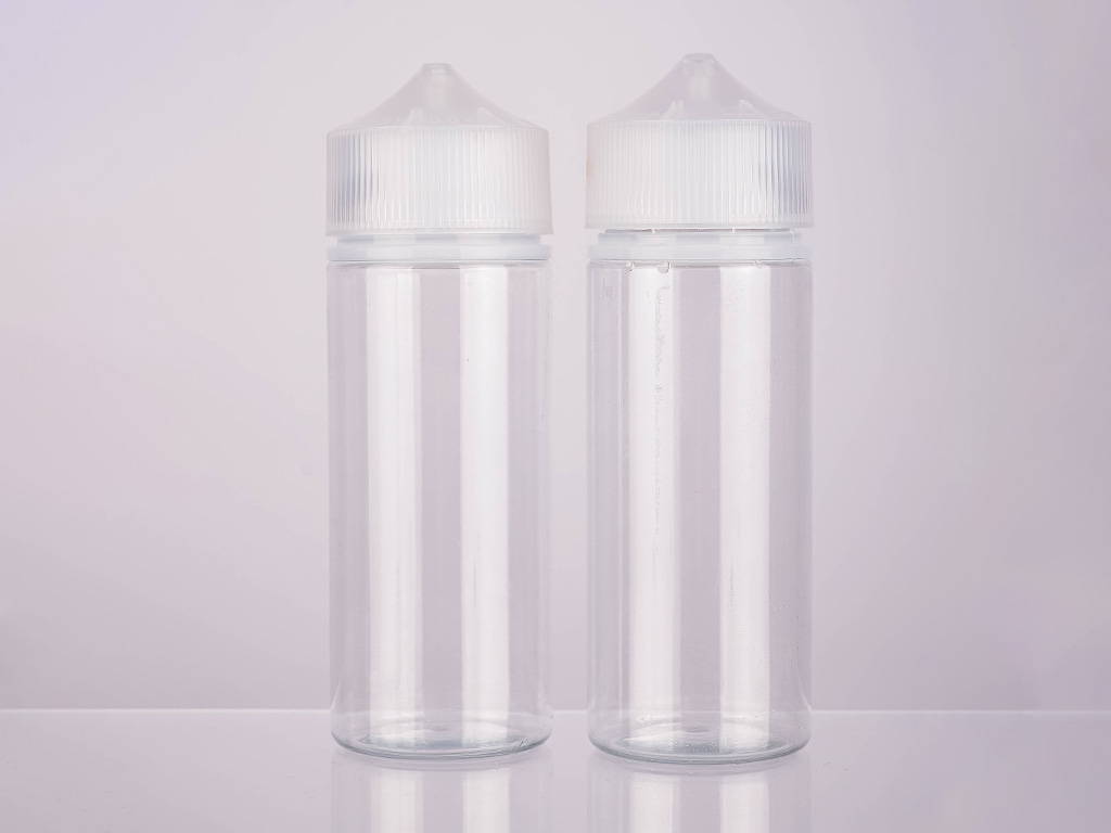 A photo showing empty 100ml vape juice bottles.