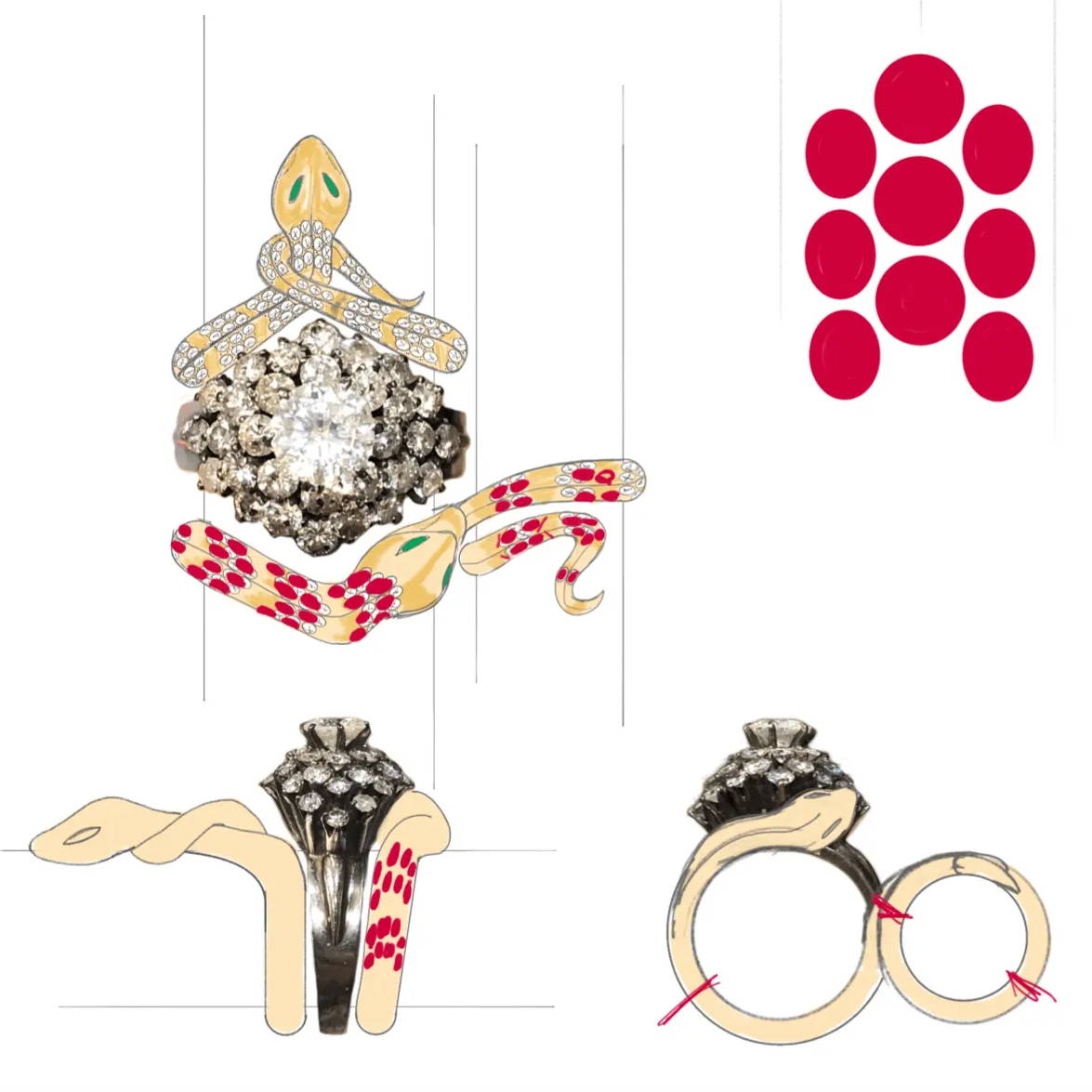 custom diamond snake ring set design