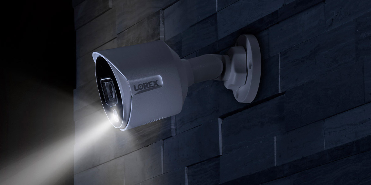 active deterrence security camera on wall