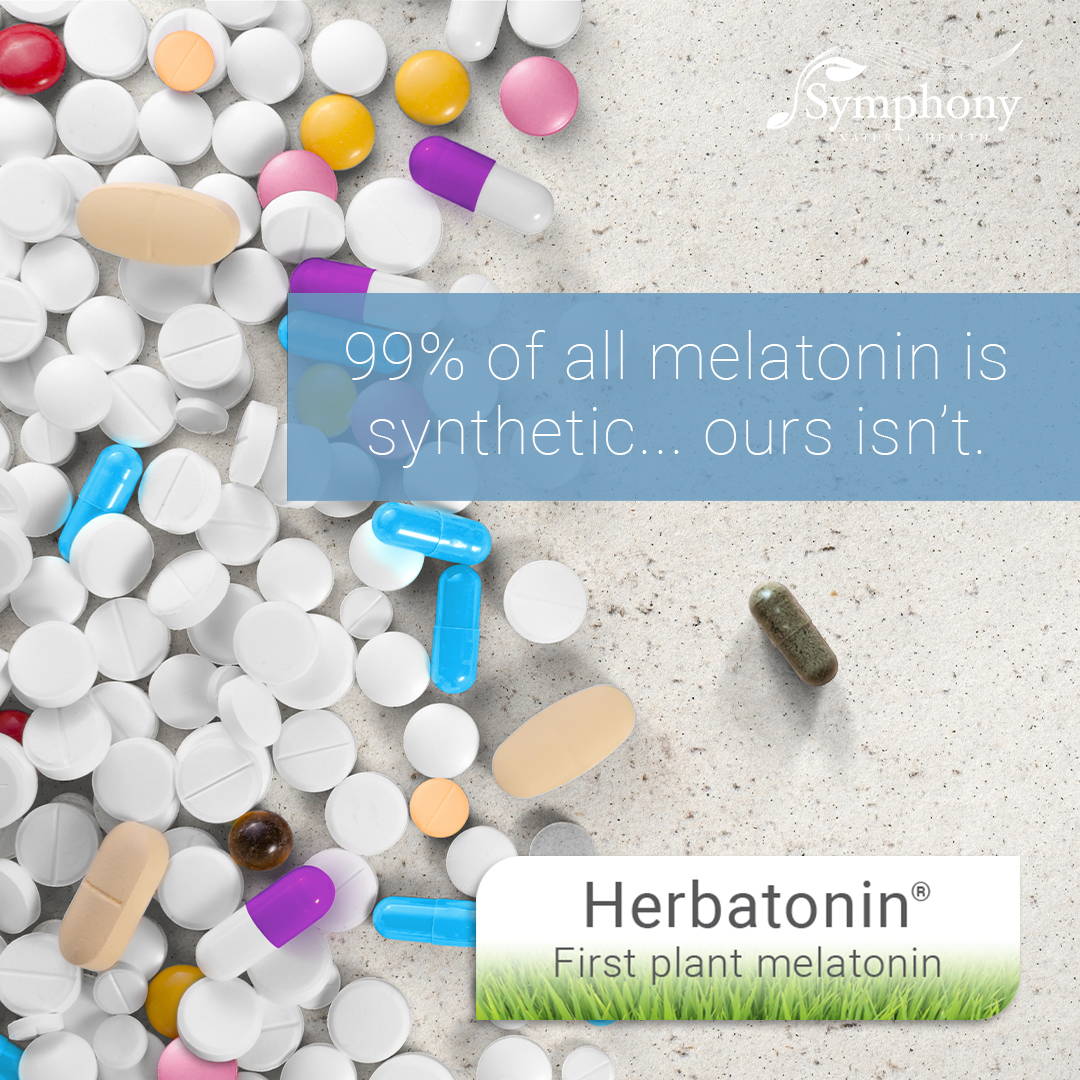chart of synthetic melatonin pills and one herbatonin pill on gray background