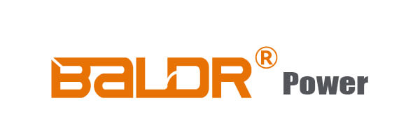 Logo of BALDR Power with orange and gray text.