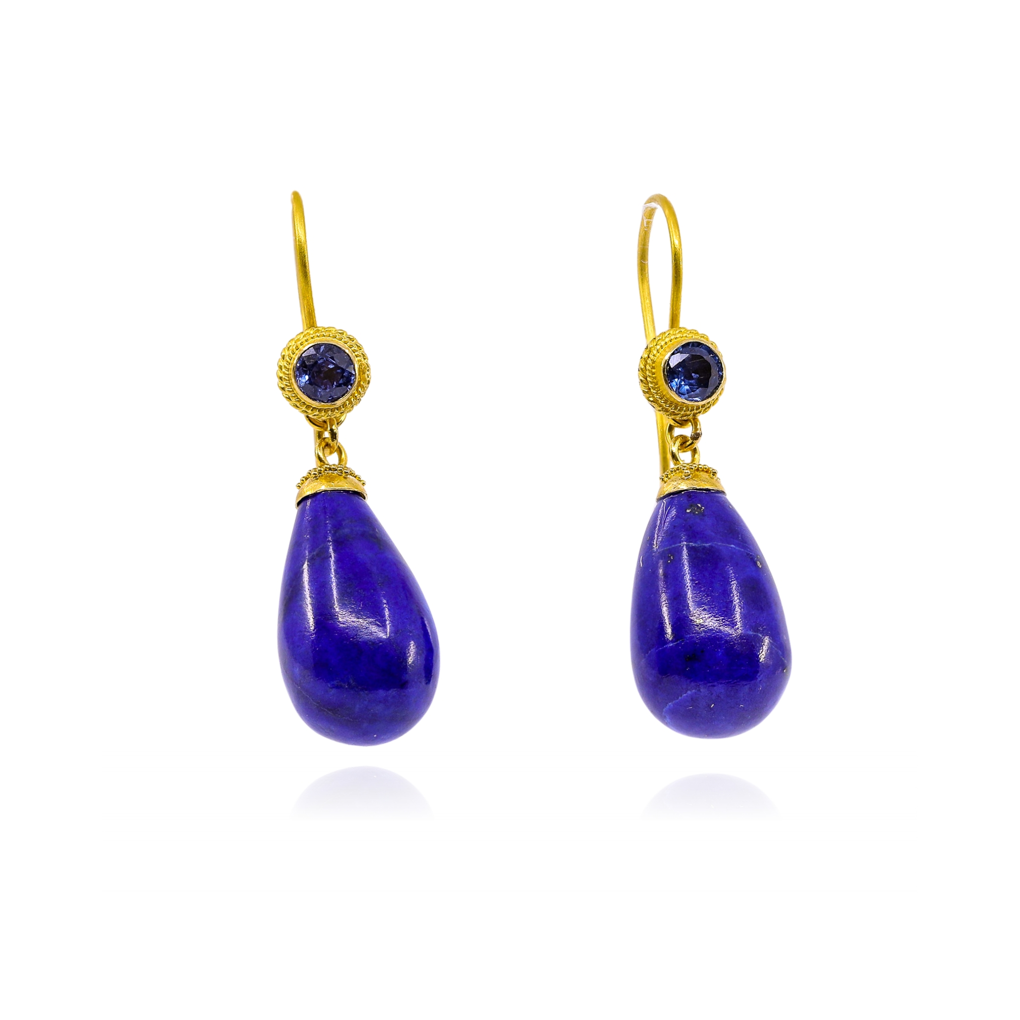 tanzanite and lapis drop earrings by Nina