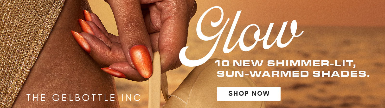 Image promoting new sun-warmed shades with a hand and nails visible.
