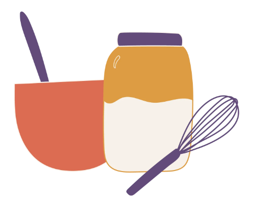 Baking bowl, flour container and whisk illustration