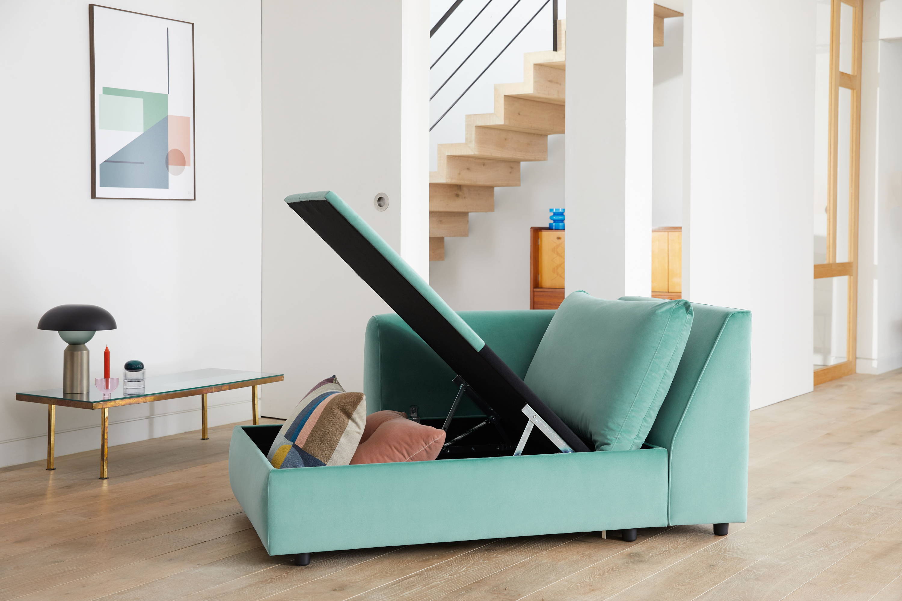 teal storage sofa