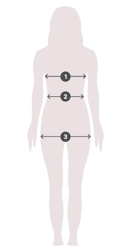 Outline of female body with measurement areas.
