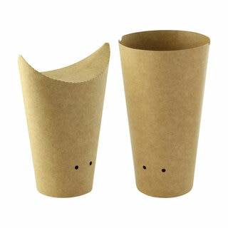 Two kraft snack cups, one folded closed at the top