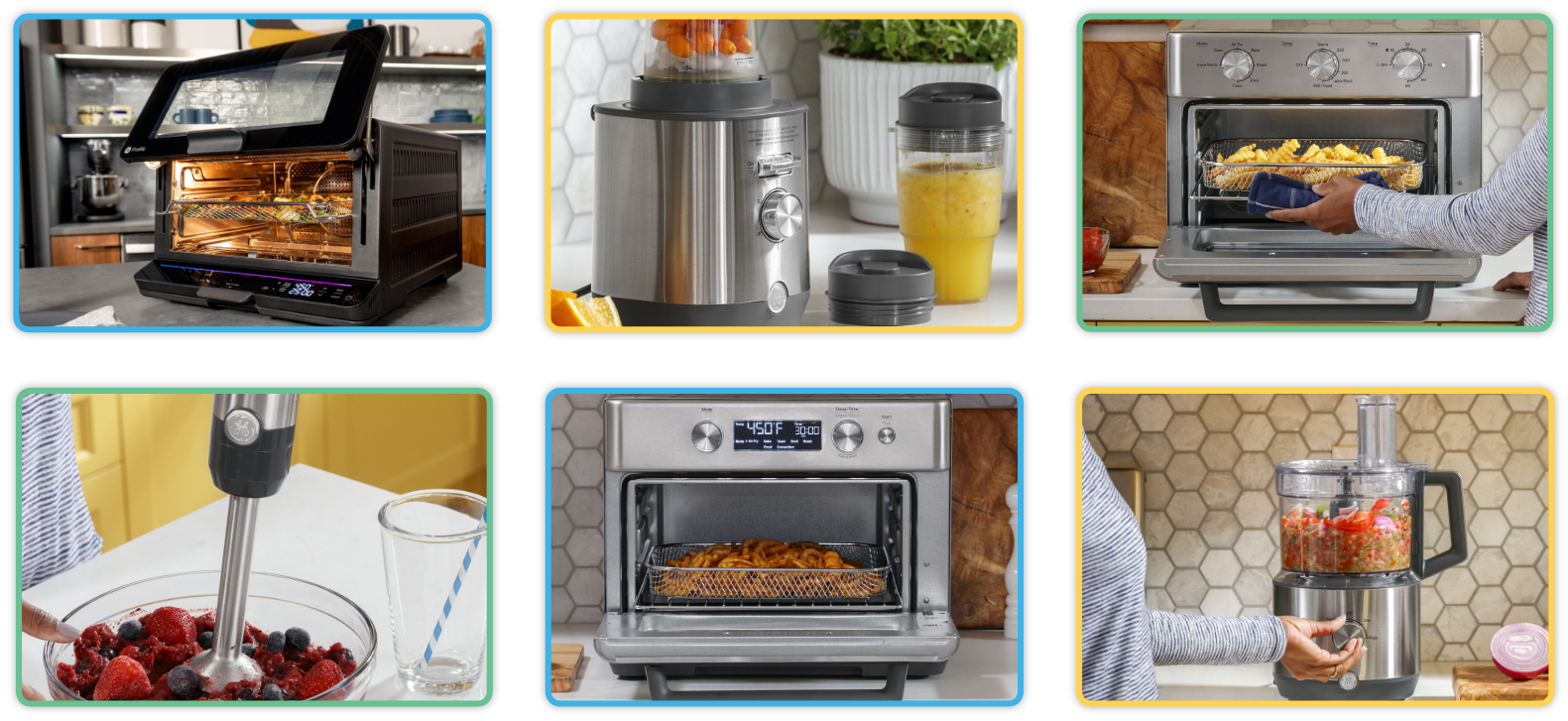 Various kitchen appliances displayed in a grid format.