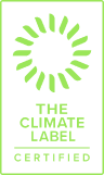 Green certification logo for climate-friendly products, labeled 