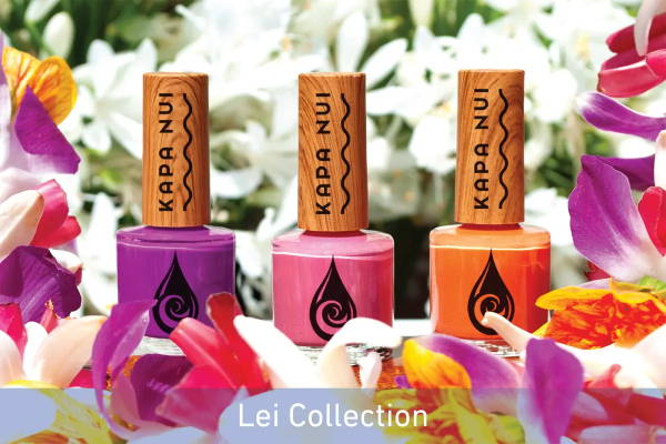 lei collection by kapa nui nails surrounded by lei flowers