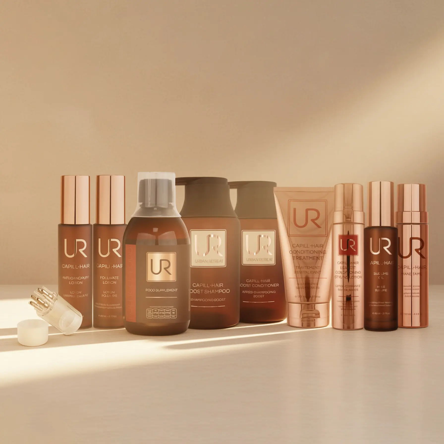 A UR Capill-Hair System products arranged aesthetically on a surface.