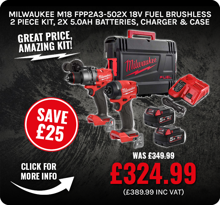 Milwaukee M18 FPP2A3-502X 18V FUEL Brushless 2 Piece Kit, 2x 5.0Ah Batteries, Charger & Case