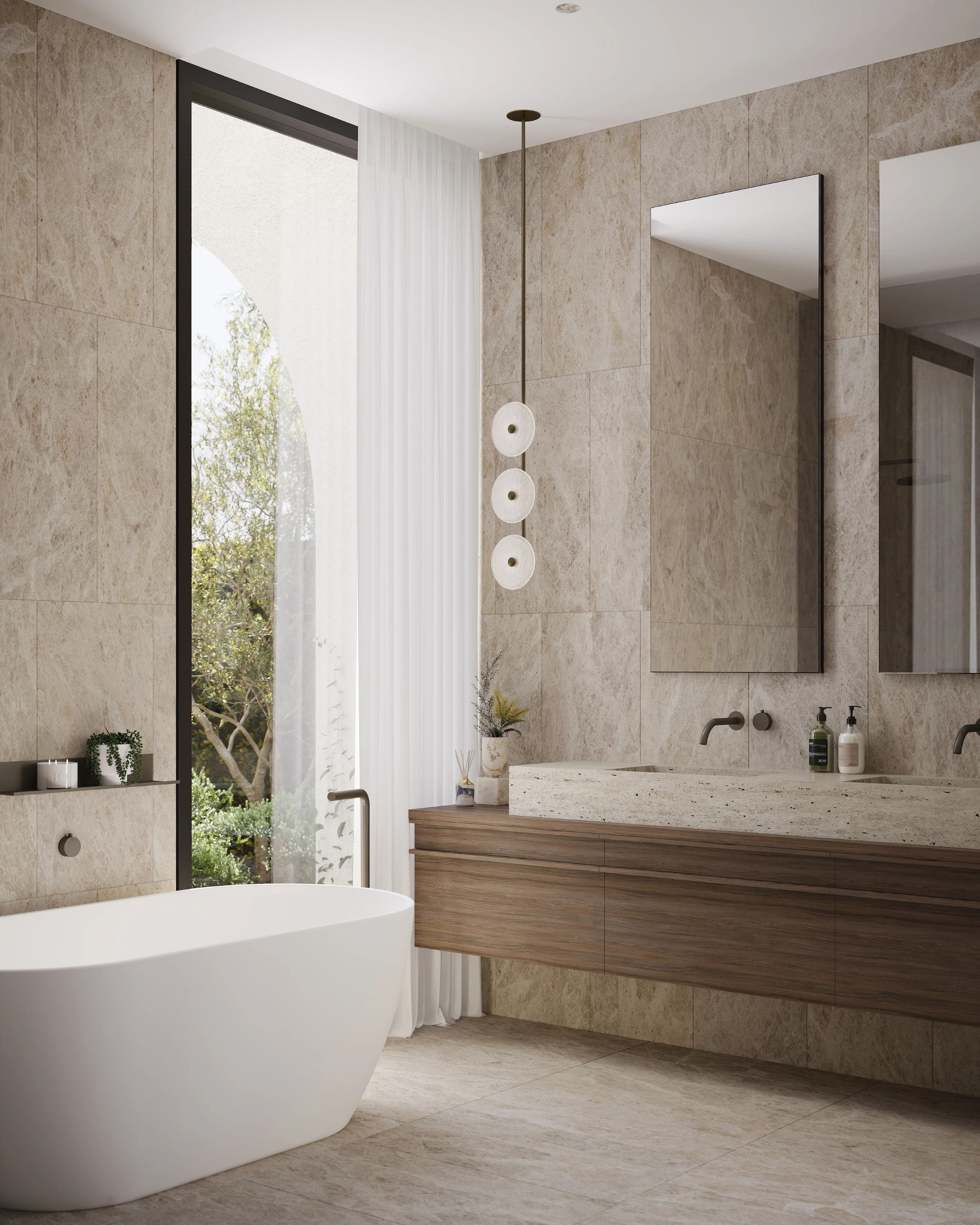 Coral Trio Pendant Light | Lighting Collective | In Situ In Bathroom Above Sink Counter