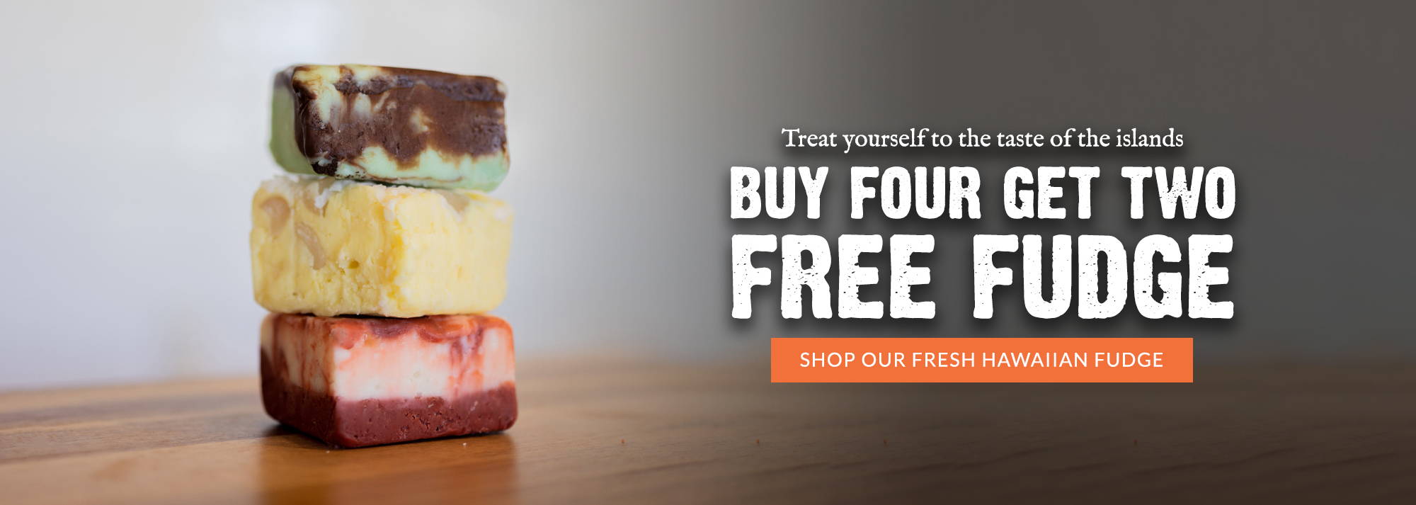 Satisfy your sweet tooth with the taste of fresh Hawaiian fudge! Buy 4 fudge and get 2 more for free. Enjoy the rich and creamy goodness of the islands with every bite. Order now and treat yourself to a piece of paradise!