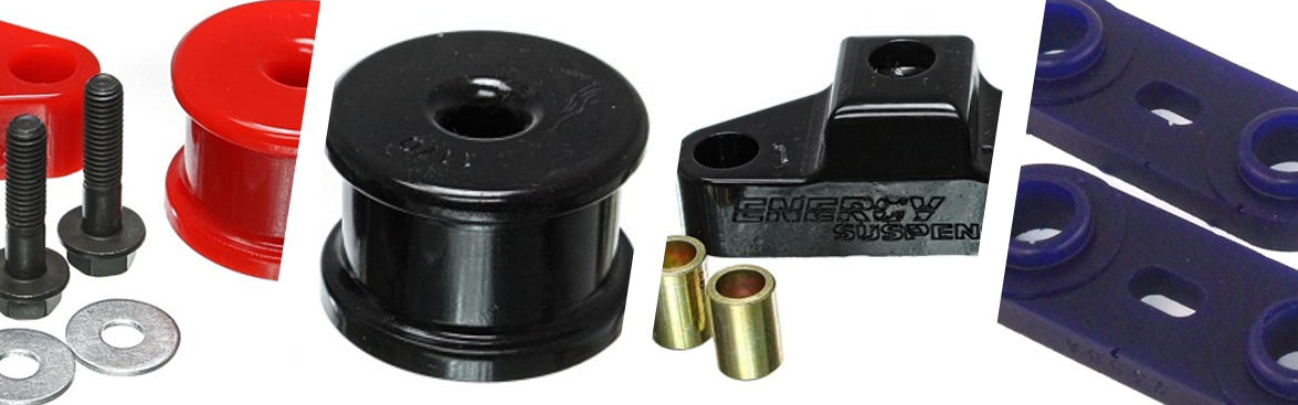 Photo collage of various shifter bushings for off-road vehicles.