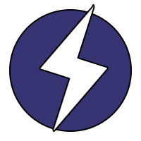 White lightning bolt inside a purple circle.