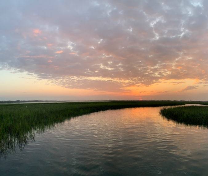 Sunset in marsh land