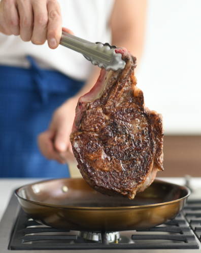 The Misen Carbon Steel Pan is durable and nearly impossible to ruin, even when browning pork chops.