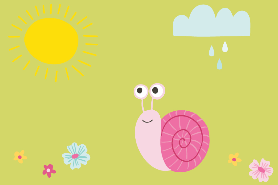 happy snail with sunshine and rain