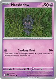 Marshadow Pokémon card with attack details and stats.