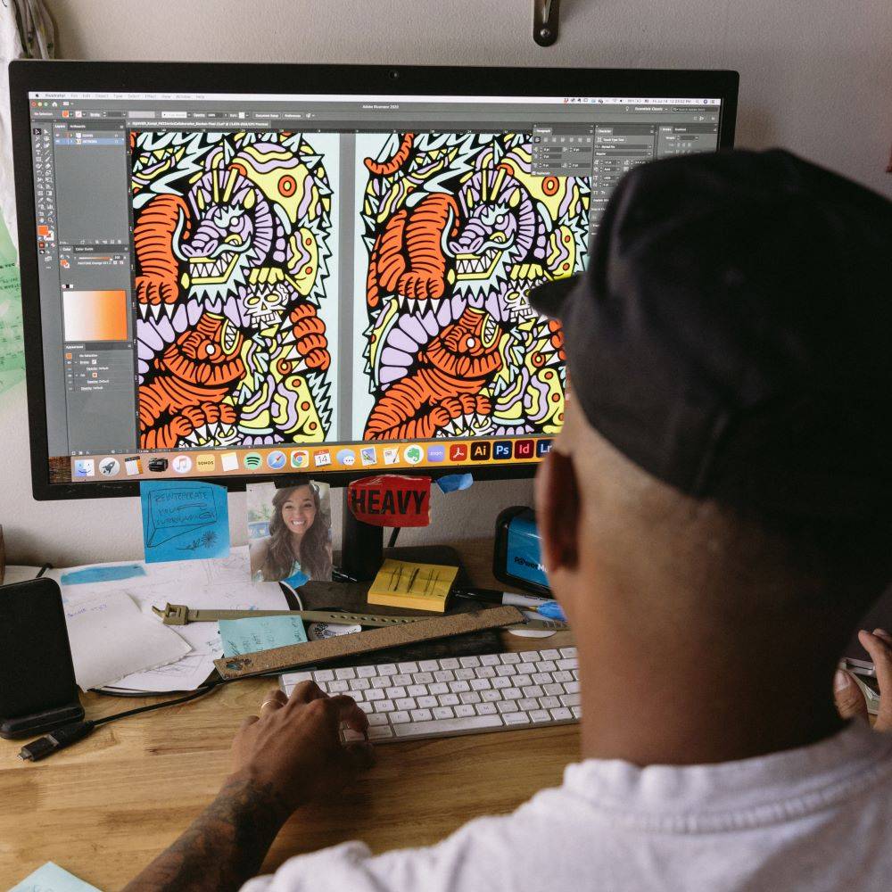 The design process: DJ Javier working on the In the Balance artwork for the Rumpl collab on his desktop. 