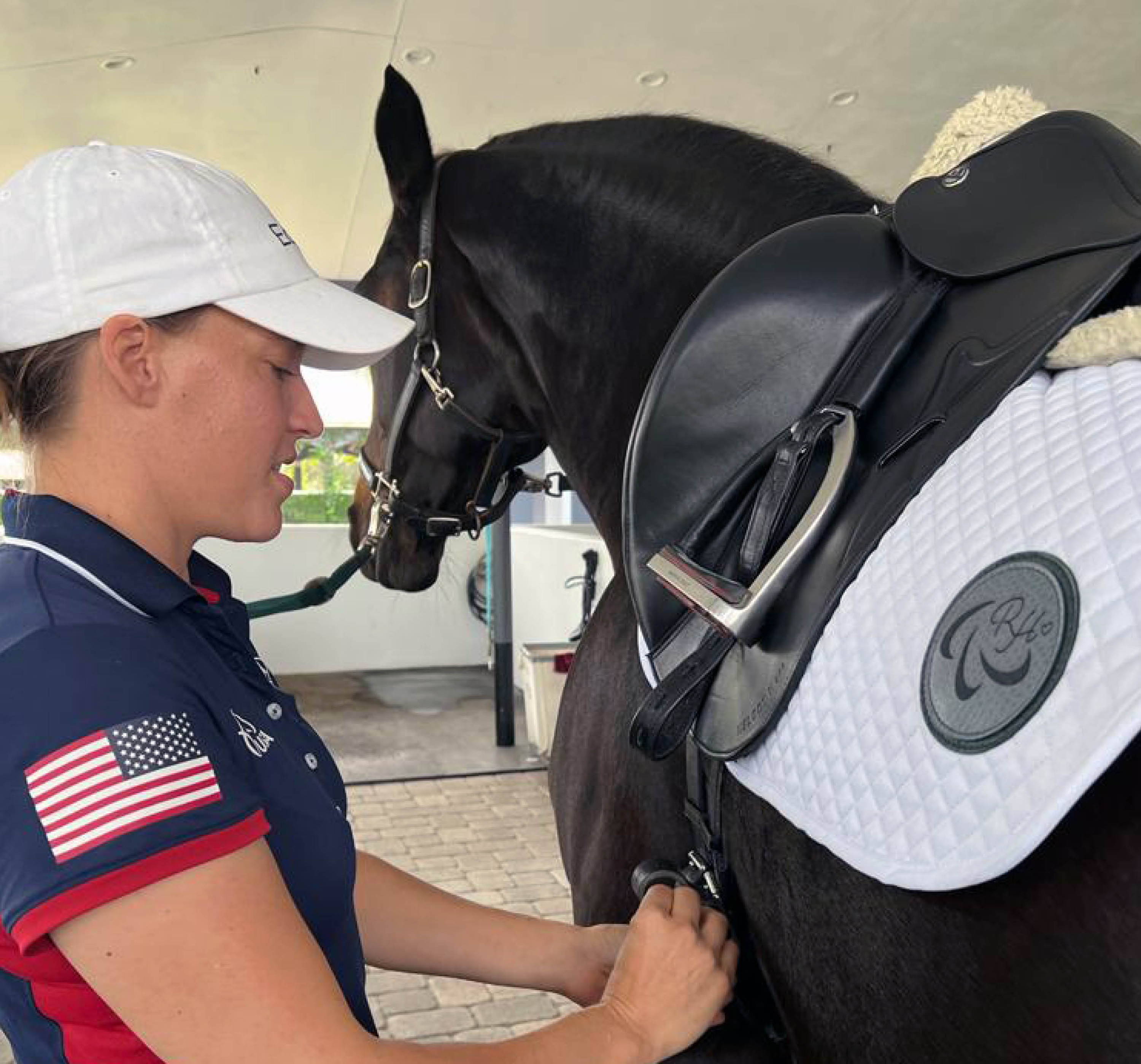 Rebecca Hart with her horse who is wearing her Hart Essential Square Pad