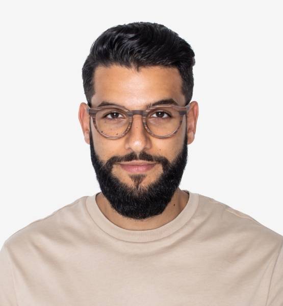 Man wearing Cheer Rose, Retro Round Browline Glasses made from Rose Wood
