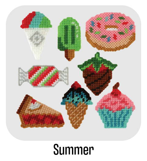 Summer. Image: Herrschners Summer Treats Magnets Plastic Canvas Kit.