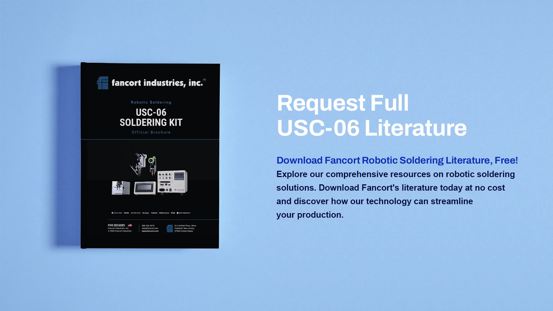 USC-06 Soldering Kit from Japan Unix with controller plus touch panel, solder wire feeder, soldering head with heater, and airblow. Automated by Fancort Industries