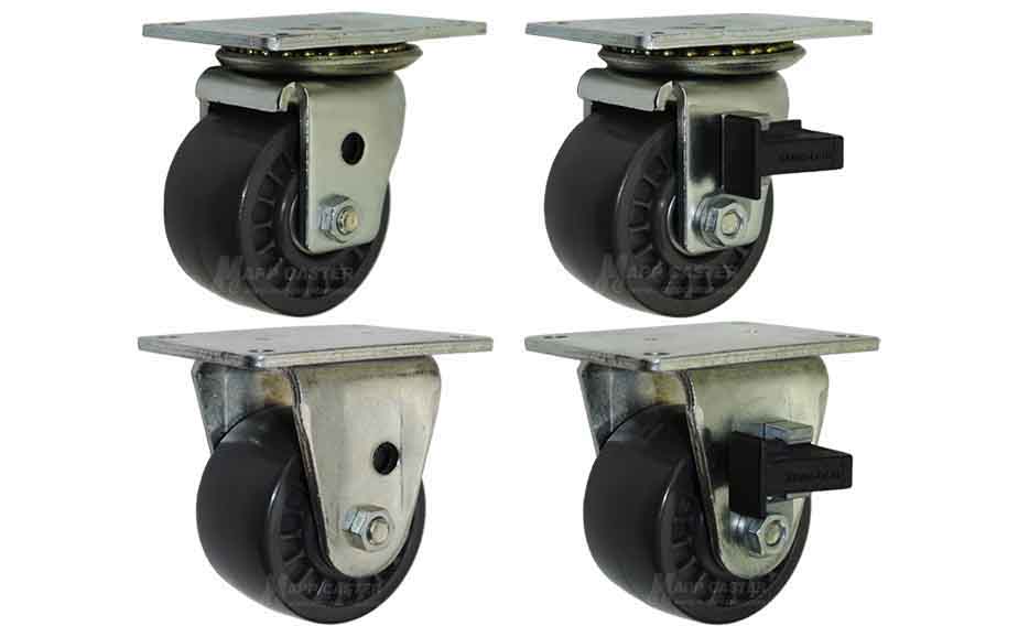 High Capacity low profile non-marking solid polyurethane casters, provides excellent floor protection & equipped with precision ball bearings