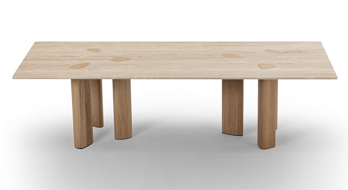 A minimalist wooden table with four sturdy legs.